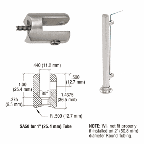 CRL SA50BS Brushed Stainless Fixed Glass Fitting for 1