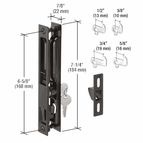 CRL C1033 Black Keyed Flush Mount Sliding Glass Door Latch with 6-5/8