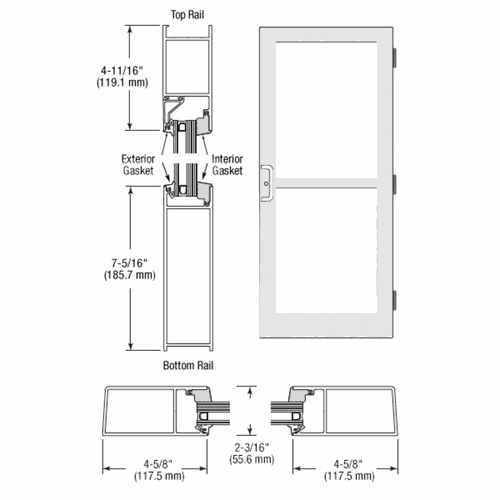 CRL SZ61552 U.S. Aluminum StormFront KYNAR Single Butt Hinge Entrance Door for Panic Closer