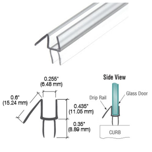 CRL P914WS Clear Co-Extruded Bottom Wipe with Drip Rail for 1/4