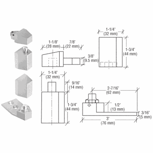 CRL 0P28NHA Aluminum Reversible Offset Pivot Set with 1/8