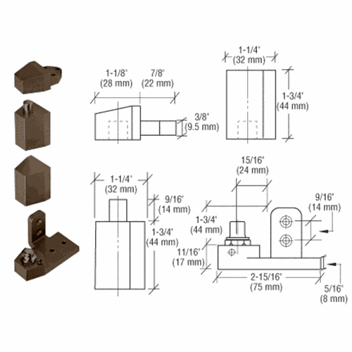 CRL 0P31RHDU Dark Bronze Right-Hand Offset Pivot Set with 1/8