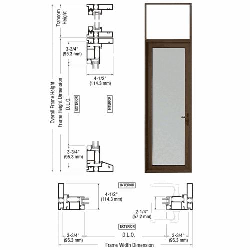 CRL PNA91222R0 Custom Series 900 Bronze Black Anodized Right Swing Terrace Door with Transom
