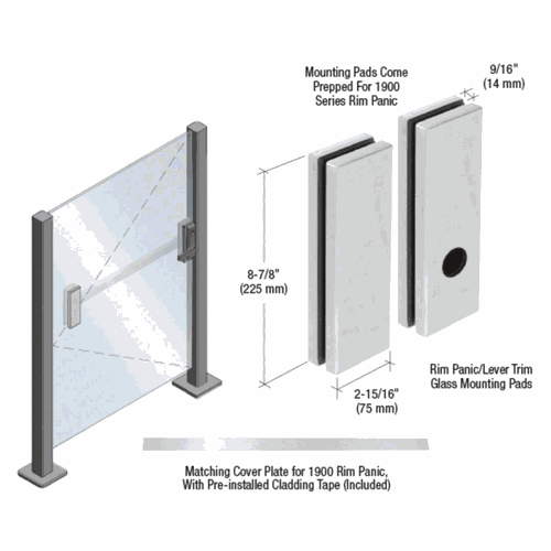 CRL 1900SPBS Brushed Stainless Lever Trim Glass Mounting Pad for 1900 Series Panic