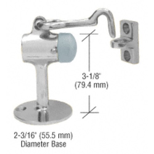 CRL DL2521A Satin Chrome Heavy-Duty Floor-Mounted Door Stop with Hook and Holder