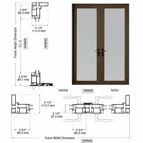 CRL PL92522P0 U.S. Aluminum Class I Bronze Black Anodized Series 925 Patio Door Pair