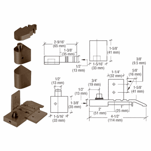 CRL 0P50RHDU Dark Bronze Right-Hand Offset Pivot Set with 1/8