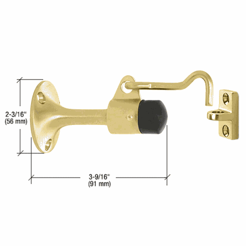 CRL DL2531PB Polished Brass Wall-Mounted Heavy-Duty Door Stop with Hook and Holder