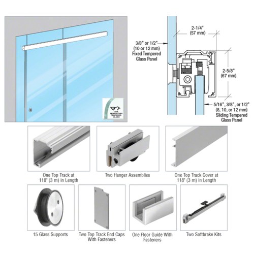 CRL 28512G 285 Series Satin Anodized Glass Mount Single Slider Kit for 1/2