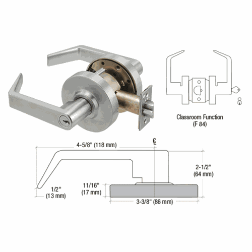 CRL D95CLS Brushed Chrome Grade 2 Classroom Lever Lockset - Schlage 6-Pin