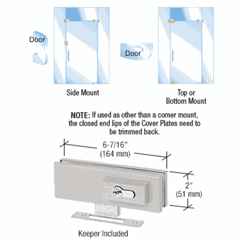 CRL EUR205BS Brushed Stainless EUR Series Complete Patch Lock with Cylinder