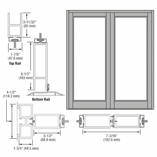 CRL DB82011 U.S. Aluminum Clear Anodized Series 800 Durafront Medium Stile Doors