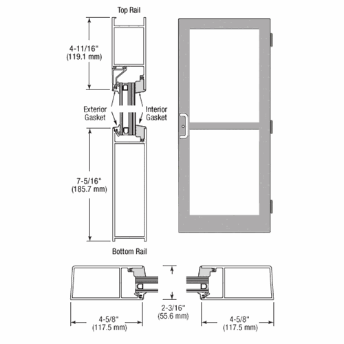 CRL SZ61511 U.S. Aluminum Clear Anodized StormFront Custom Single Butt Hinge Door