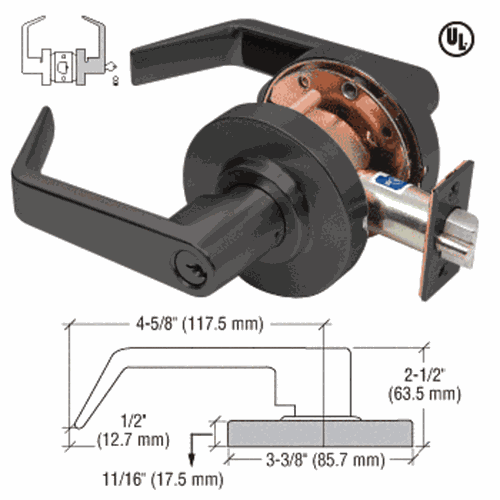 CRL D85STRMBL Matte Black Heavy-Duty Grade 2 Storeroom Lever Lockset - Schlage 6-Pin