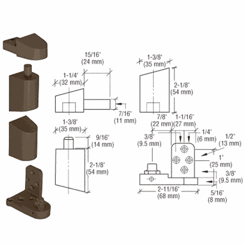 CRL 0P41LHDU Dark Bronze Left-Hand Offset Pivot Set, 3/32