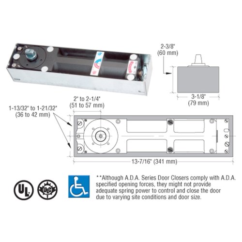 CRL BTS80BF Dormakaba BTS80 8.5 lb Floor-Mounted Door Closer Body, Cement Case