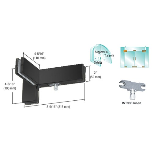 CRL PH41RMBL Matte Black Right Hand Sidelite Transom Patch with Support Fin and Insert