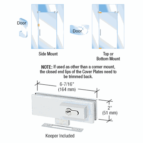 CRL EUR205PS Polished Stainless EUR Series Complete Patch Lock with Cylinder