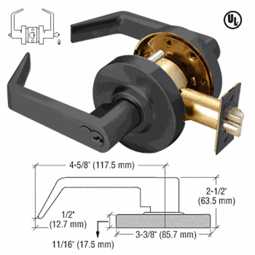 CRL D62ENTMBL Matte Black Heavy-Duty Grade 1 Lever Lockset - 7-Pin SFIC