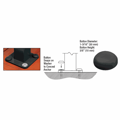 CRL BTN1BL Matte Black Bolt Cover Buttons