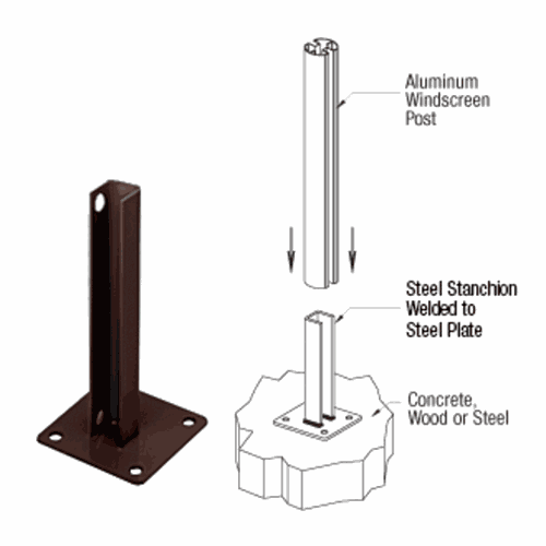 CRL PSB1ABRZ Matte Bronze AWS Steel Stanchion for 180 Round/Rectangular Posts