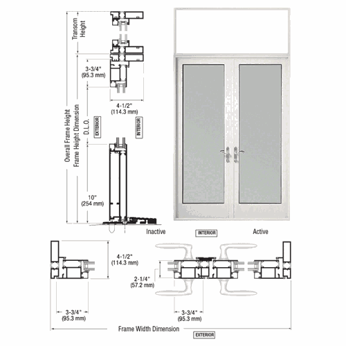 CRL PNA92552P0 U.S. Aluminum KYNAR 925 White Transom Patio Door Pair Swing Out