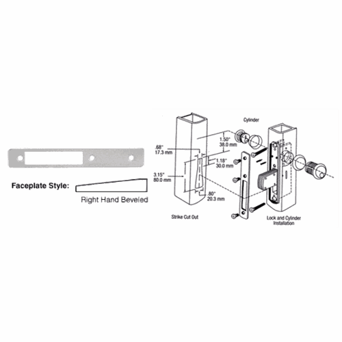 CRL DL2115A Aluminum Right-Hand Beveled Faceplate for DL2110 Long Throw Deadlocks