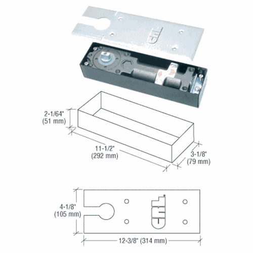 CRL 8462 Medium Duty 180 Narrow Floor-Mounted Closer, No Hold Open