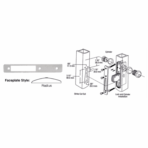 CRL DL2112A Aluminum Radius Faceplate for DL2110 Long Throw Deadlocks