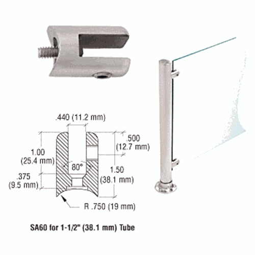 CRL SA60BS Brushed Stainless Fixed Glass Fitting for 1.5