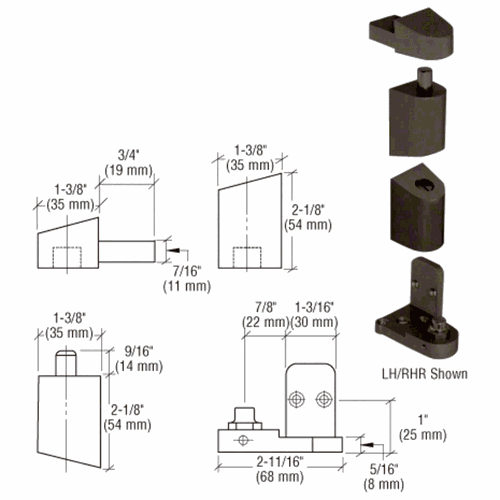 CRL 0P40022L Dark Bronze Left Hand 0P400 Top Bottom Pivot Set