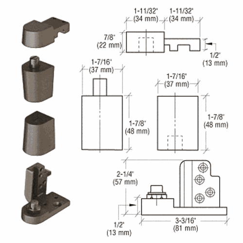 CRL 0P70RHDU Dark Bronze Right-Hand 0P70 Series Pivot Set