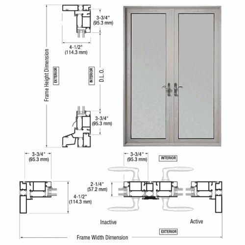 CRL TD92211P1 U.S. Aluminum Clear Anodized Series 900 Terrace Doors - Pair Swing In
