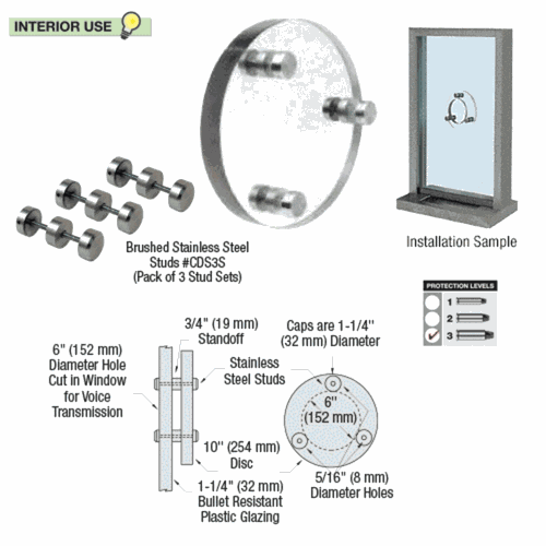 CRL CLD103 Round Level 3 Clear Bullet Resistant Polycarbonate Speak-Thru