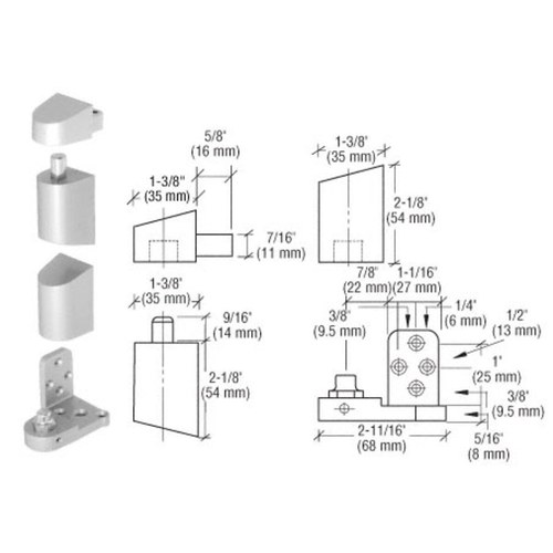CRL 0P34RHA Aluminum Right-Hand Offset Pivot Set, Flush Frame Face