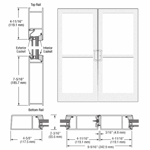 CRL SZ62852 U.S. Aluminum White KYNAR IG600 StormFront Gear Hinged Entrance with Closer