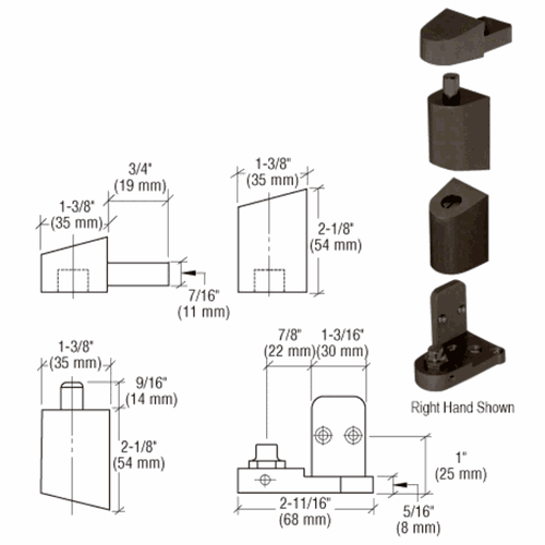 CRL 0P40022R Dark Bronze Right Hand 0P400 Top Bottom Pivot Set