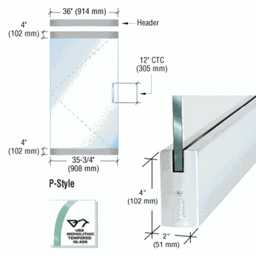CRL P4SA12SE Frameless Glass 3'-0