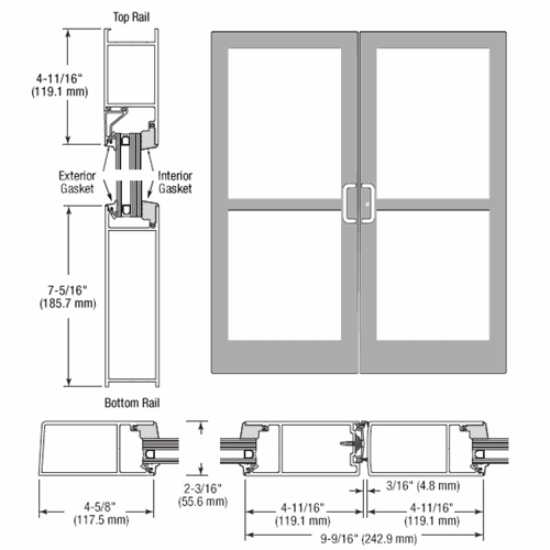 CRL SZ62811 U.S. Aluminum Clear Anodized IG600 Series StormFront Gear Hinged Entrance