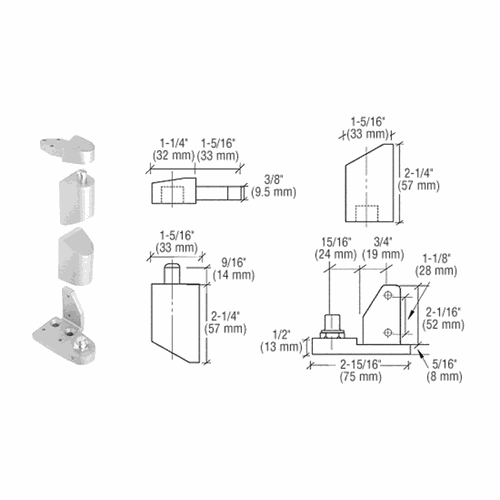 CRL 0P40LHA Aluminum Left-Hand Offset Pivot Set with 1/8