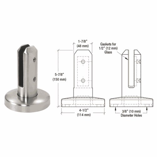 CRL FWCR20BS Round Surface Mount Friction Fit Spigot, Brushed Stainless Steel