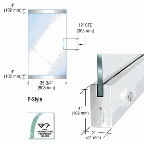 CRL P4PS12SL Frameless Glass P-Style Polished Stainless Single Door Kit with Lock 3'-0