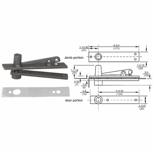 CRL 340SC Rixson Satin Chrome Center-Hung Top Pivot with Cover Plate