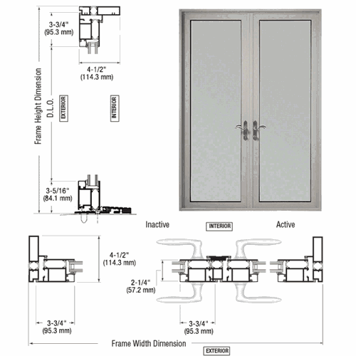 CRL PL92211P0 U.S. Aluminum Clear Anodized Series 925 Patio Door Pivot Hinge Pair