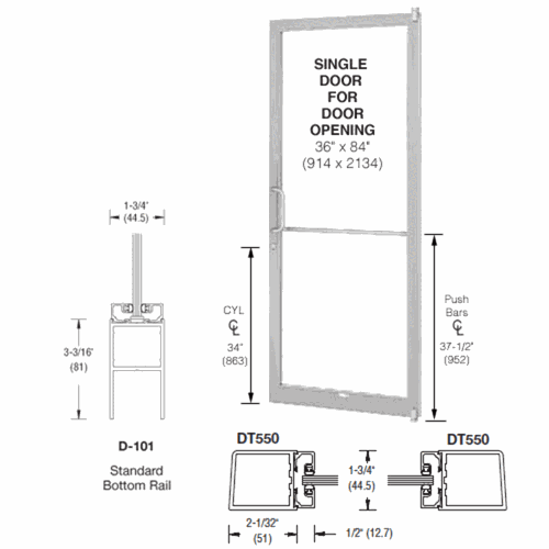 CRL DC21152L036105 U.S. Aluminum White KYNAR Paint 250 Series 3'0 x 7'0 Offset Hung Door Std. Lock