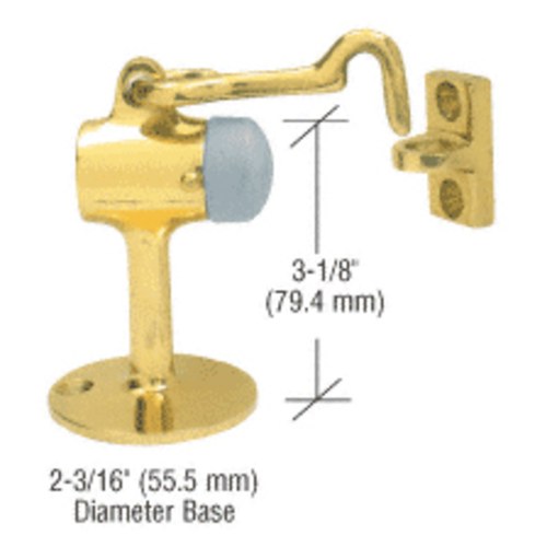 CRL DL2521PB Polished Brass Heavy-Duty Floor-Mounted Door Stop with Hook and Holder