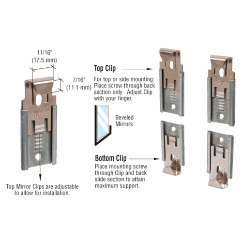 CRL 64114BV Nickel-Plated Adjustable Mirror Clip Set for 1/4