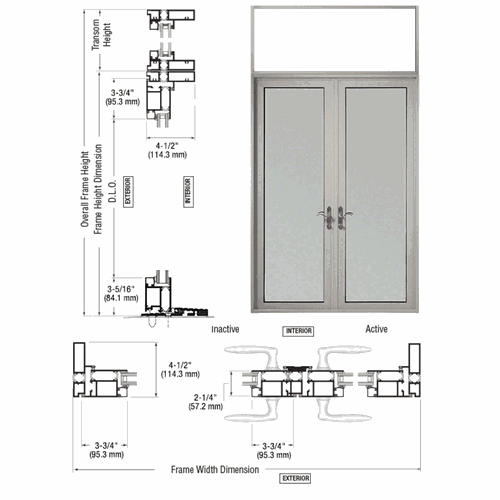CRL PNL92511P0 U.S. Aluminum Clear Anodized Series 925 Swing-Out Transom Door Pair