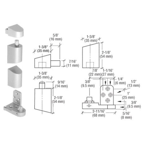 CRL 0P34LHA Aluminum Left-Hand Offset Pivot Set, Flush Frame Face