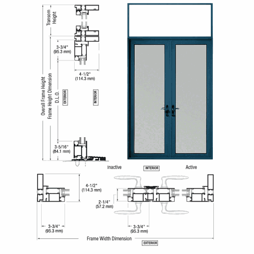CRL PNL92571P0 U.S. Aluminum KYNAR 925 Transom Patio Door Pair - Swing Out
